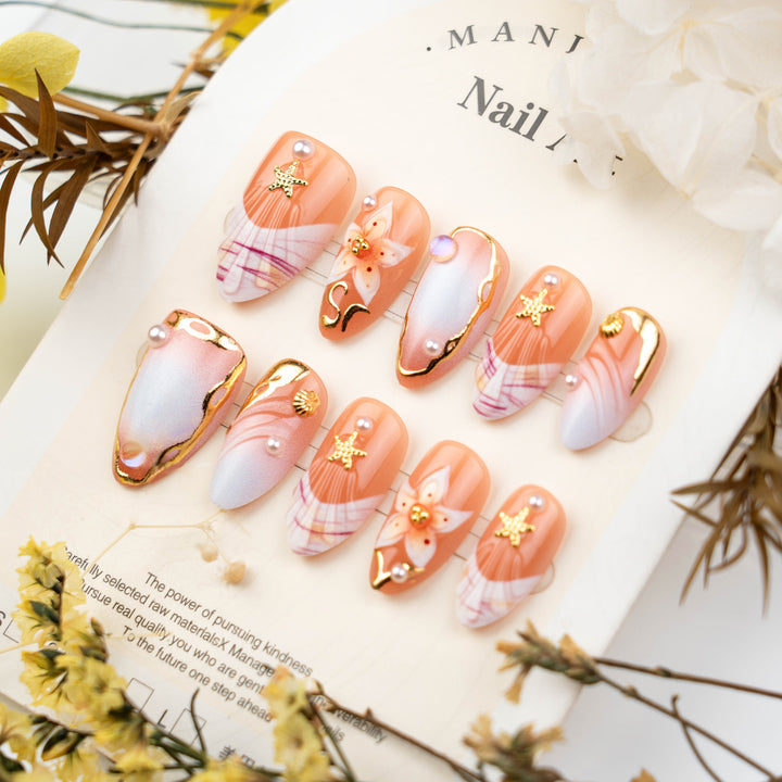 Artificial nail set with delicate flower and glitter decorations Stornfield
