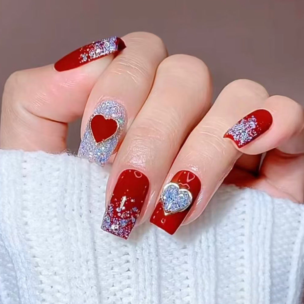 Artistic Heart-Embellished Press-On Nails Stornfield