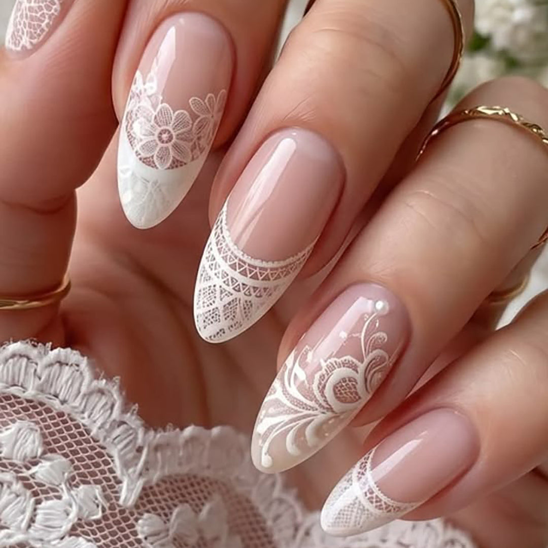 Elegant Lace Detailed Stiletto Nail Extensions