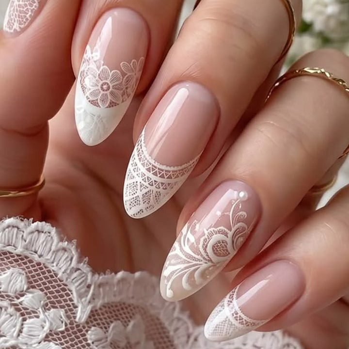Elegant Lace Detailed Stiletto Nail Extensions