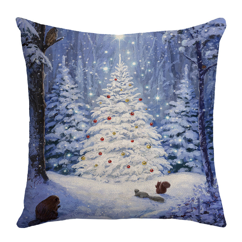 Decorative Linen-Cotton Santa Claus Holiday Throw Pillow Cover