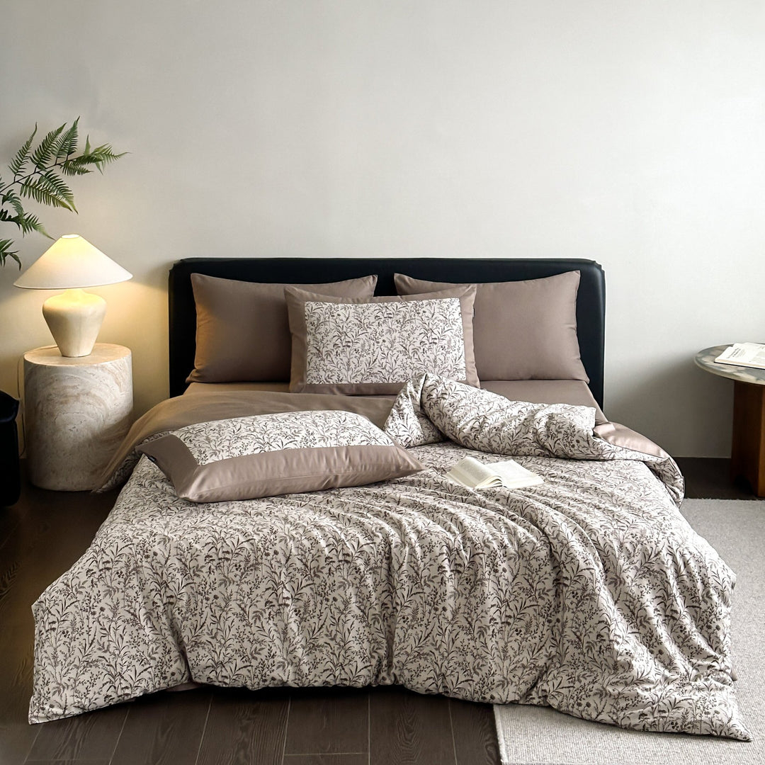 Luxury Botanical Print Cotton Sateen Duvet Cover Set