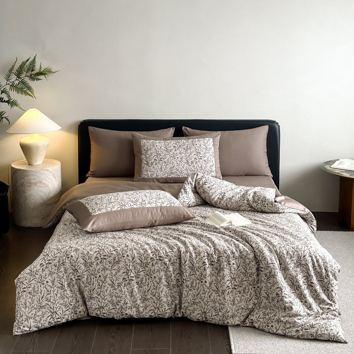 Luxury Botanical Print Cotton Sateen Duvet Cover Set