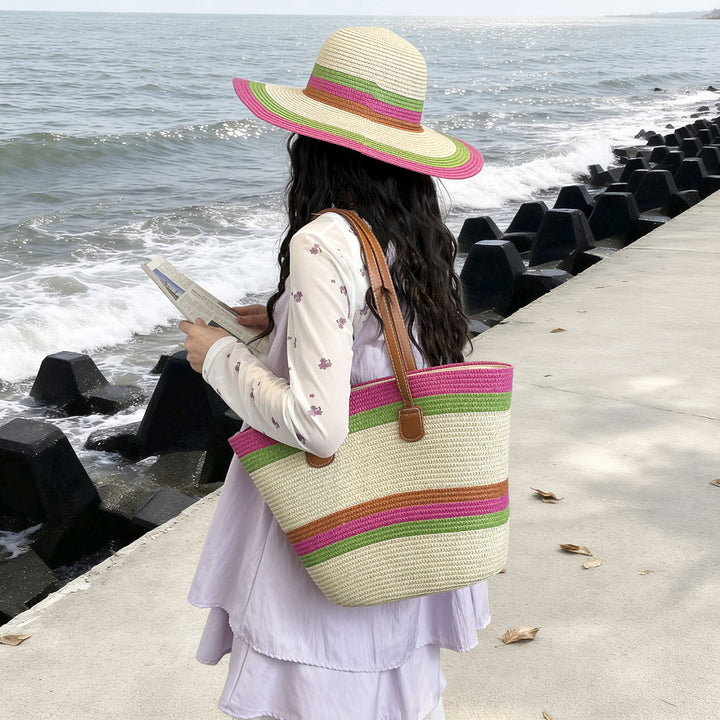 WoColorful Straw Beach Tote Bag Stornfield