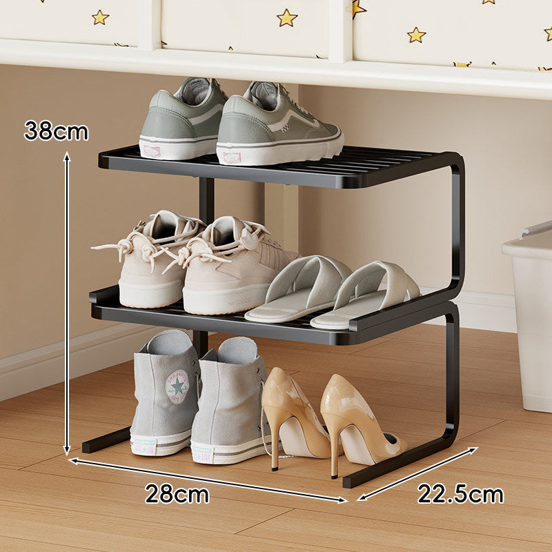 Compact Low-Profile Two-Tier Powder-Coated Metal Shoe Organizer