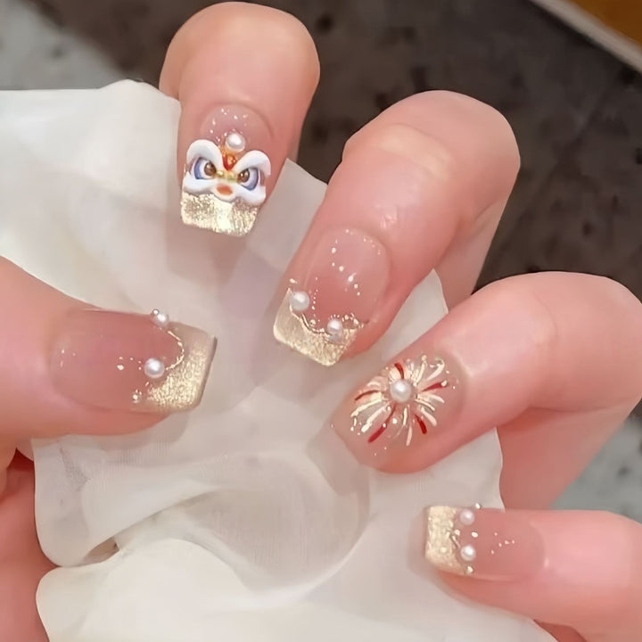 Artificial nails with elegant pearl and flower accents Stornfield