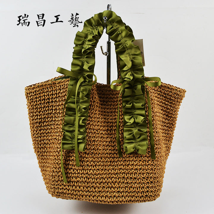 Crocheted beach bag with elegant satin accents Stornfield