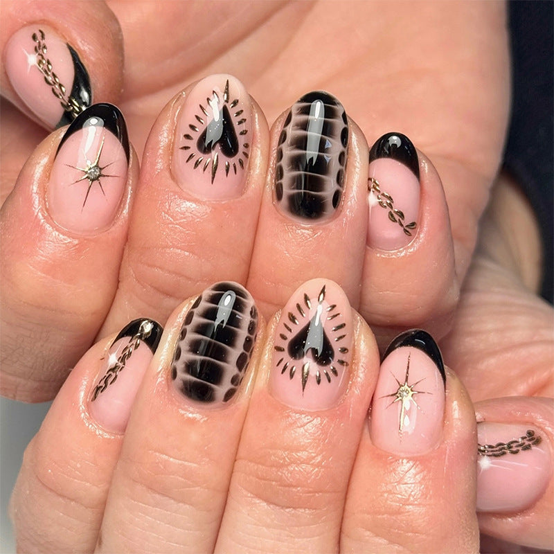 Decorative Press-On Nail Set with Artistic Heart and Star Designs Stornfield