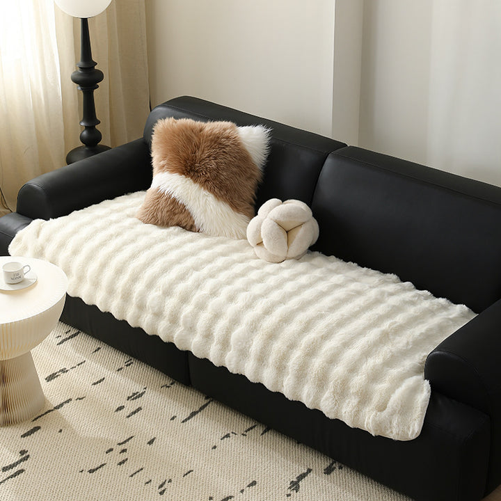 High-pile sofa cover set made of faux fur with seat, back and armrest covers Stornfield