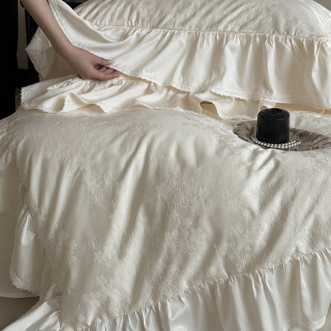 Luxury Ruffled Jacquard Satin Duvet Cover Set