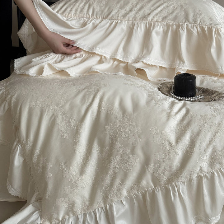 Luxury Ruffled Jacquard Satin Duvet Cover Set