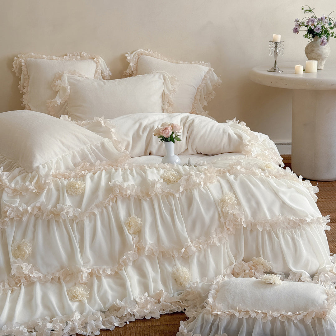 Ruffled Romantic Floral Duvet Cover Bedding Set