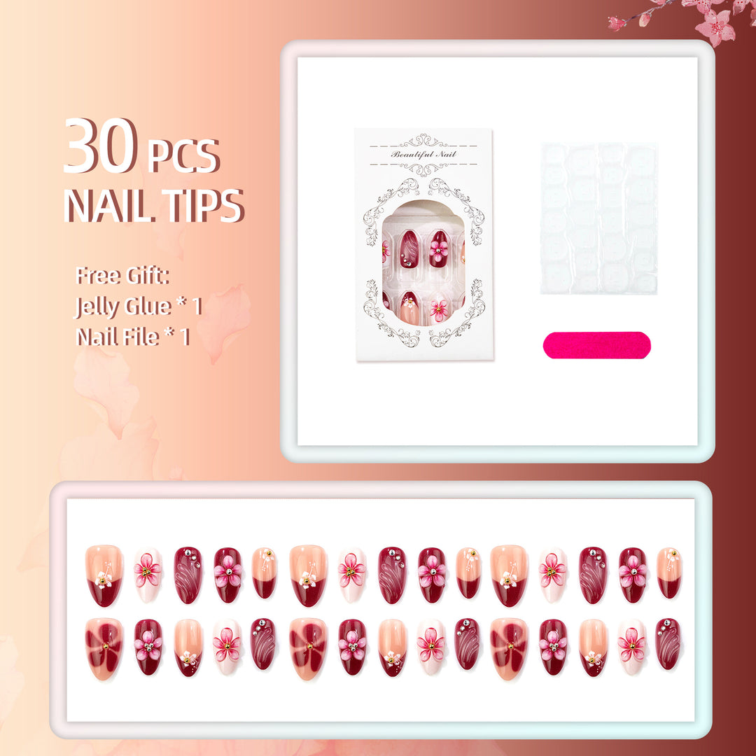 Artistic Floral-Embellished Press-On Nails Set
