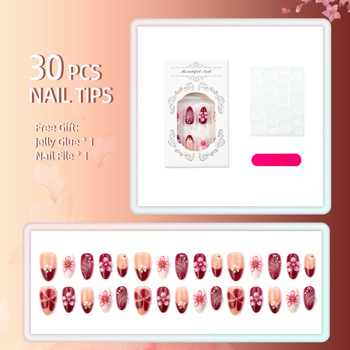 Artistic Floral-Embellished Press-On Nails Set