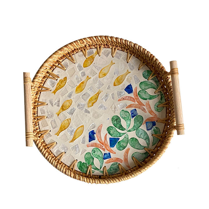 Ladies' cowhide serving basket with handwoven design Stornfield