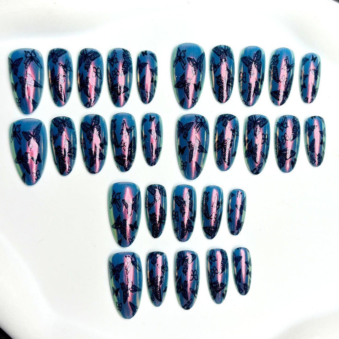 Artistic Press-On Nail Art Set with Butterfly Design