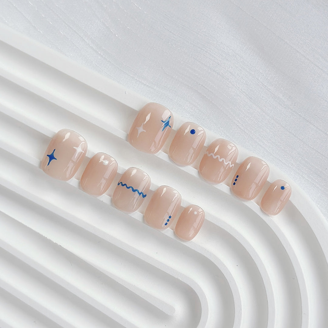 Artistic Press-On Nail Set with Geometric Designs