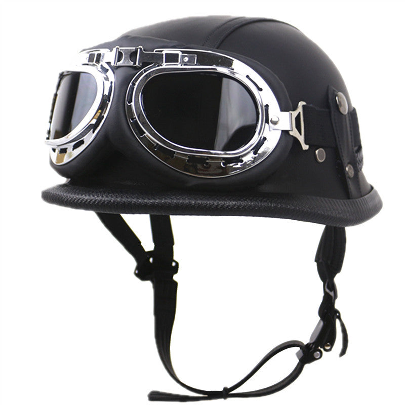 Vintage Leather Biker Helmet with Goggles Stornfield