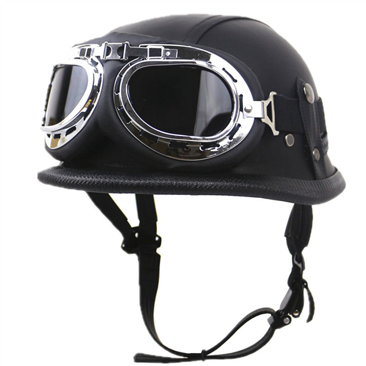 Vintage Leather Biker Helmet with Goggles Stornfield