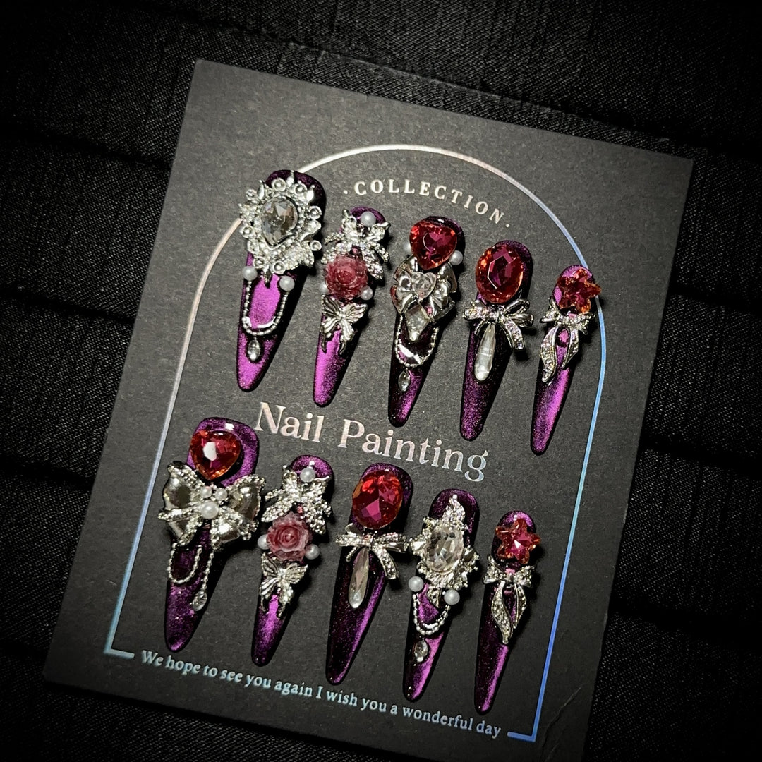 Elegant Rhinestone-Embellished Press-On Nail Set