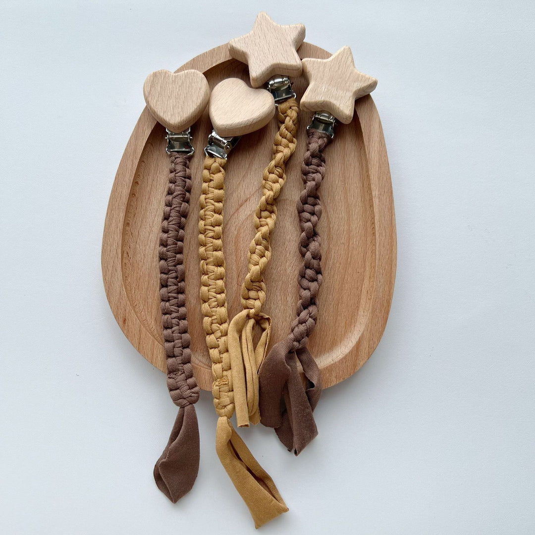 Braided Cotton Pacifier Leash with Wooden Star Safety Clamp