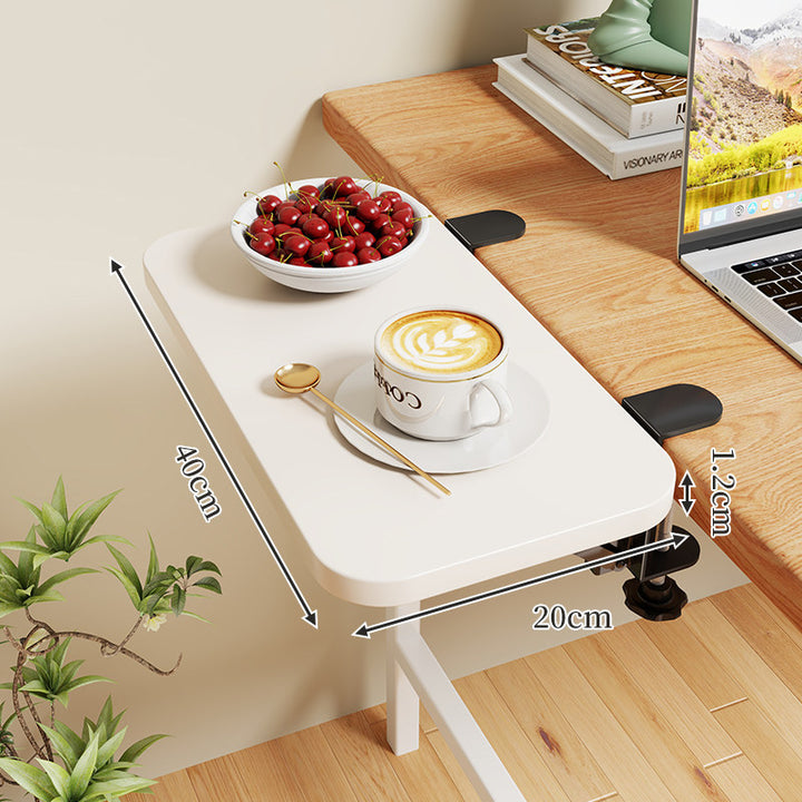 Clamp-On Expandable Desk Side Table Shelf with Wide Smooth Surface and Slim Adjustable Clamp