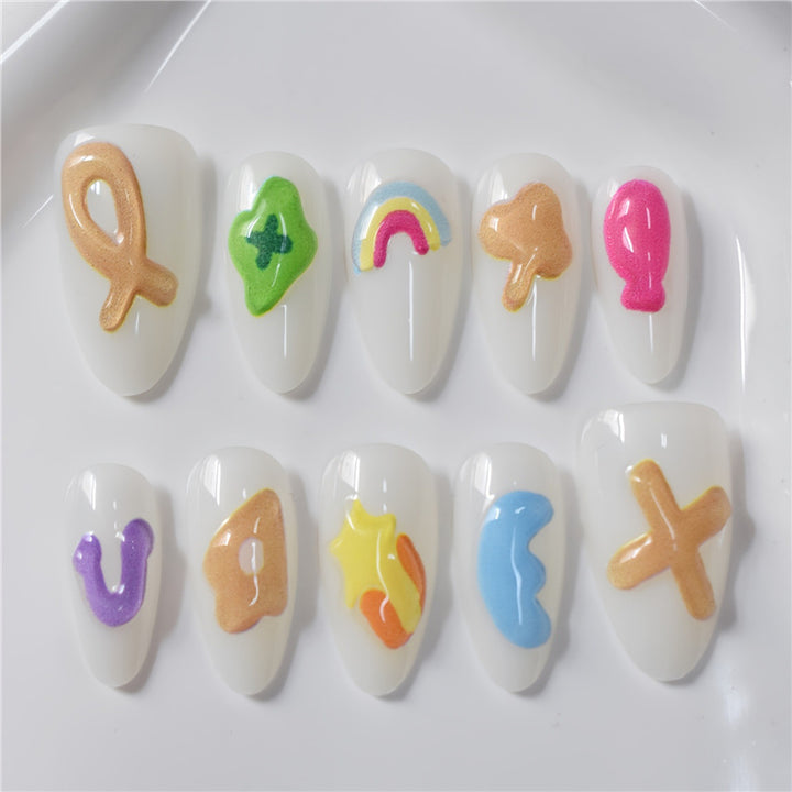 Artistic Cartoon-Themed Press-On Nail Art Set Stornfield