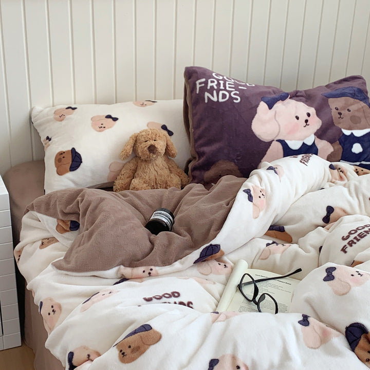 Plush Cartoon-Print Reversible Fleece Comforter with Oversized Loft