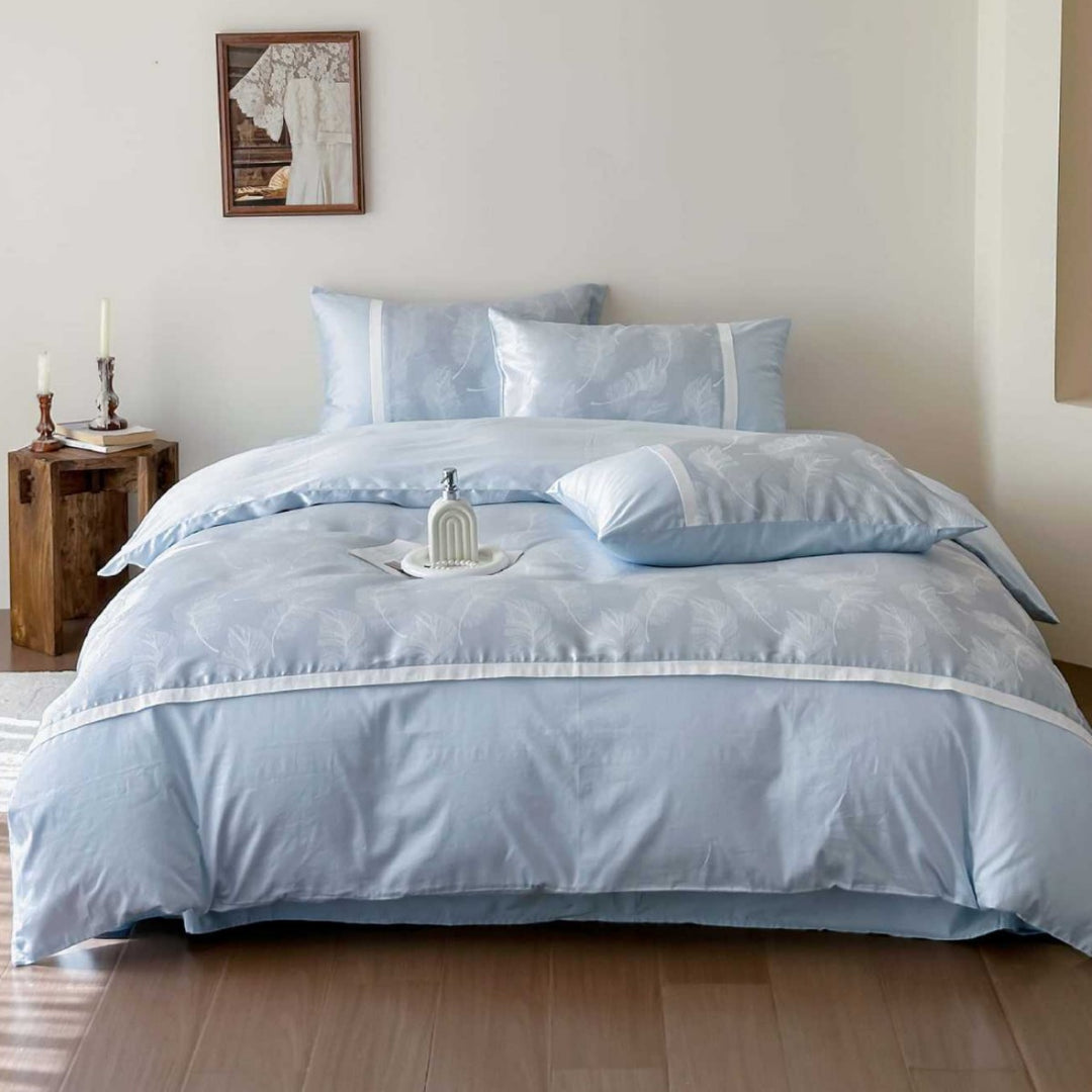 Hotel-Style Brushed Cotton Duvet Cover Set with Textured Quilt Panel and Contrasting Border