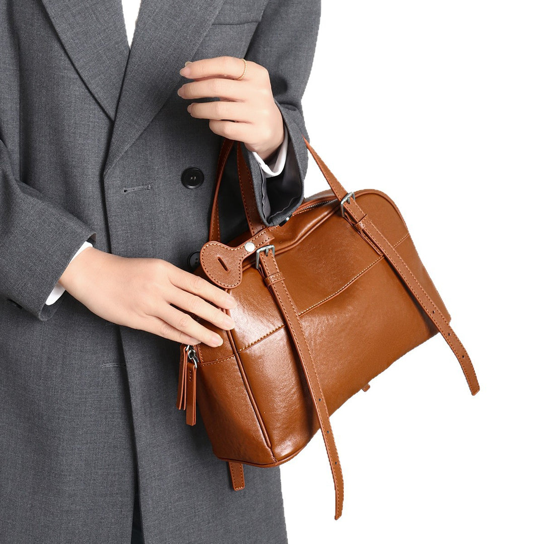 Structured Leatherette Top-Handle Convertible Satchel