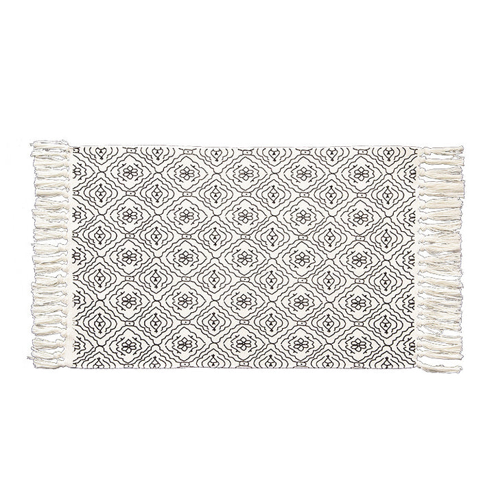 Woven cotton rug runner in Boho-Ethno pattern with fringes Stornfield