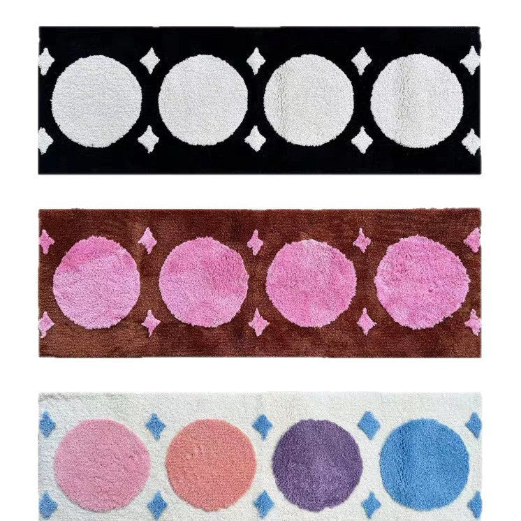 Shag Tufted Rectangular Runner Rug with Pastel Abstract Oval Motif