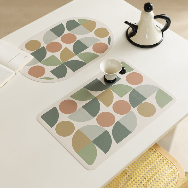 Wipeable retro placemats made of artificial leather with geometric pattern Stornfield