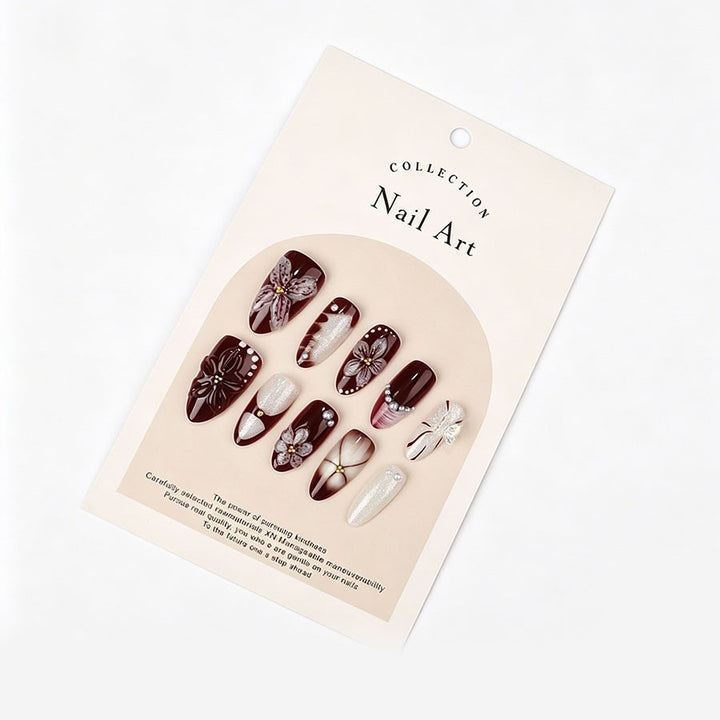 Elegant Artificial Nail Art with Floral Design and 3D Decorations Stornfield