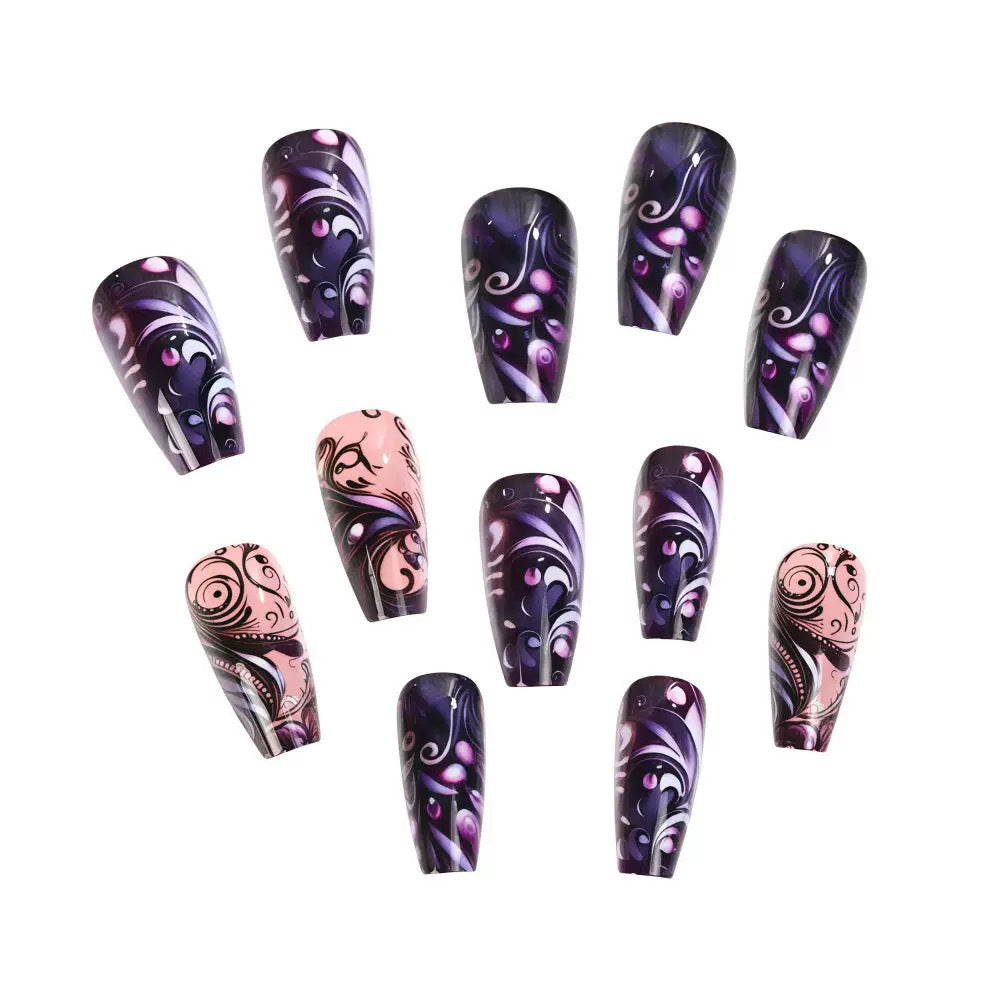 Artificial nail set with elegant floral design and glitter accents Stornfield