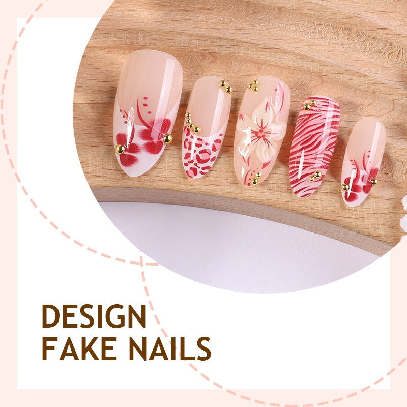 Artificial Nail Set with Floral Design and Gold Accents Stornfield