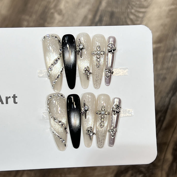 Decorative Stiletto Press-On Nail Set with Starry Accents Stornfield