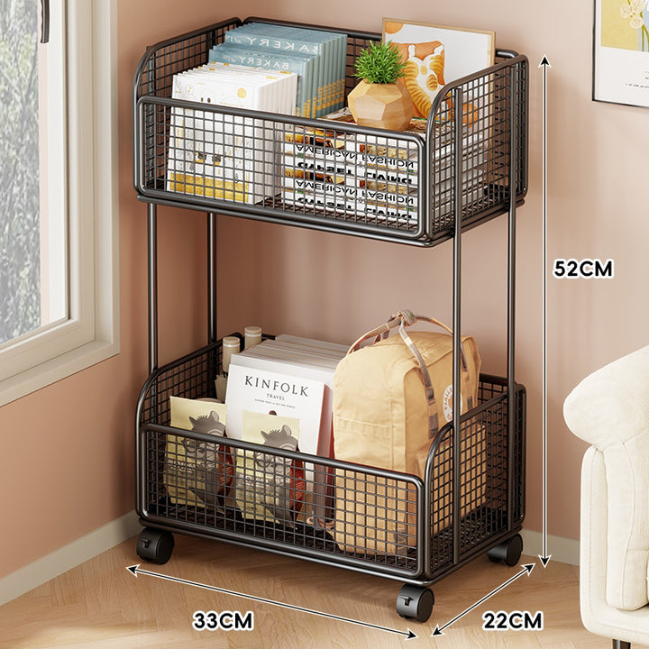 Low-Profile Metal Wire Under-Desk Rolling Storage Bin with Grid Panels