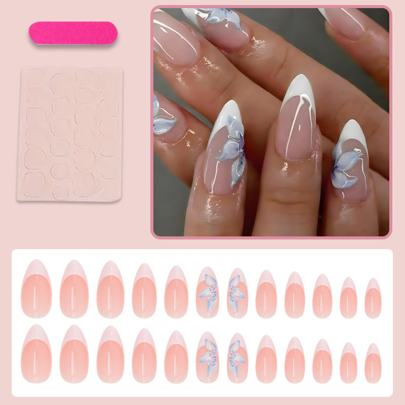 Artificial nail set with elegant blue flower designs Stornfield
