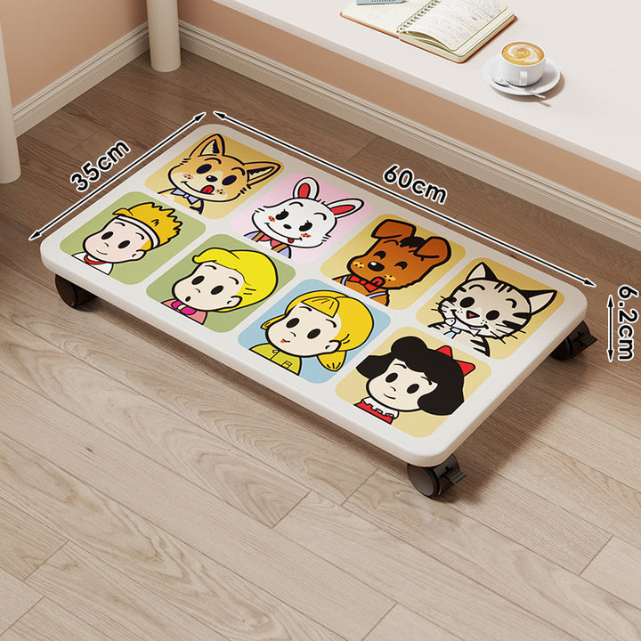 Low-Profile Wheeled Under-Bed Storage Tray with Cartoon Non-Slip Top