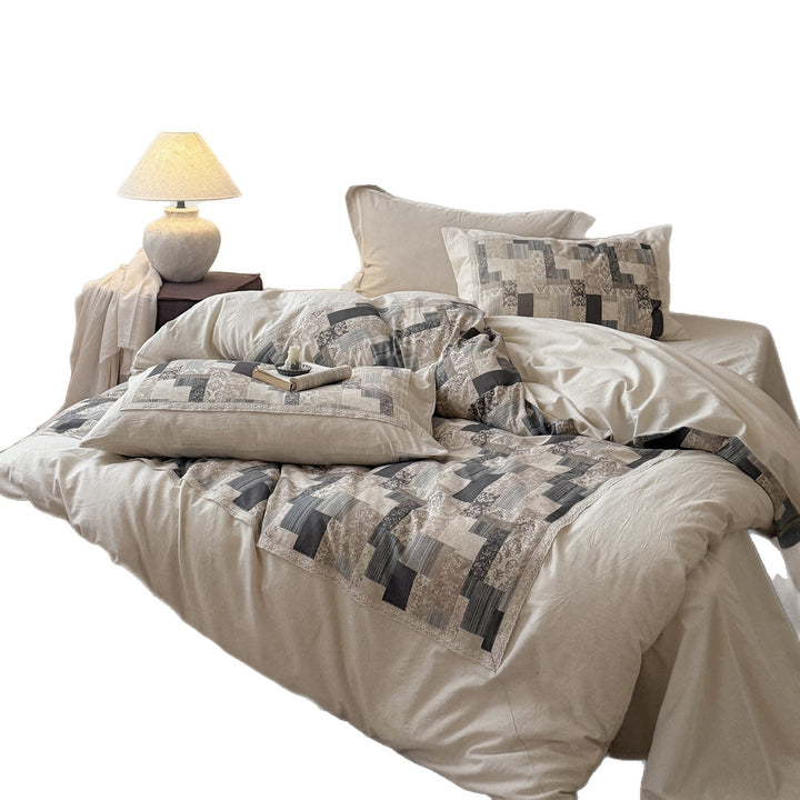 Patchwork Quilted Duvet Cover Set with Linen-Blend Percale Pillow Shams