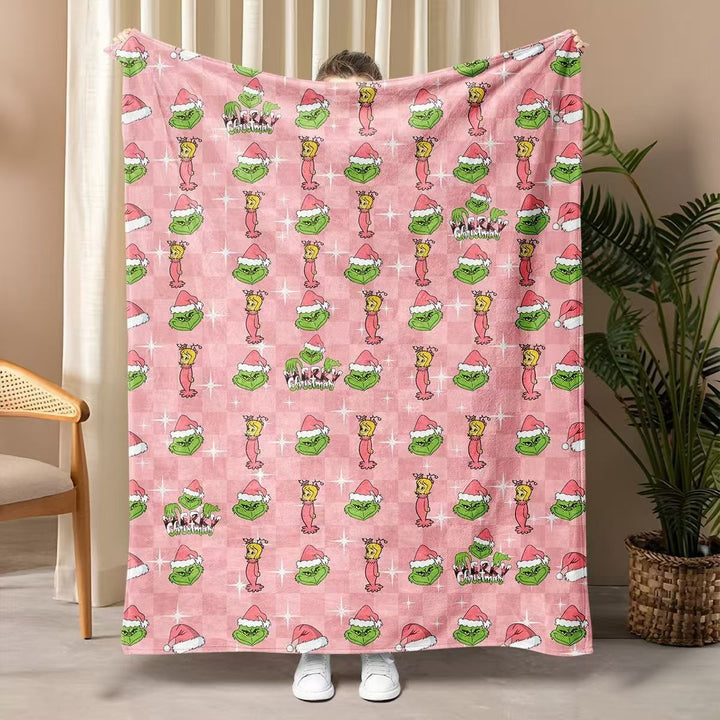 Fun Grinch-Themed Fleece Throw Blanket