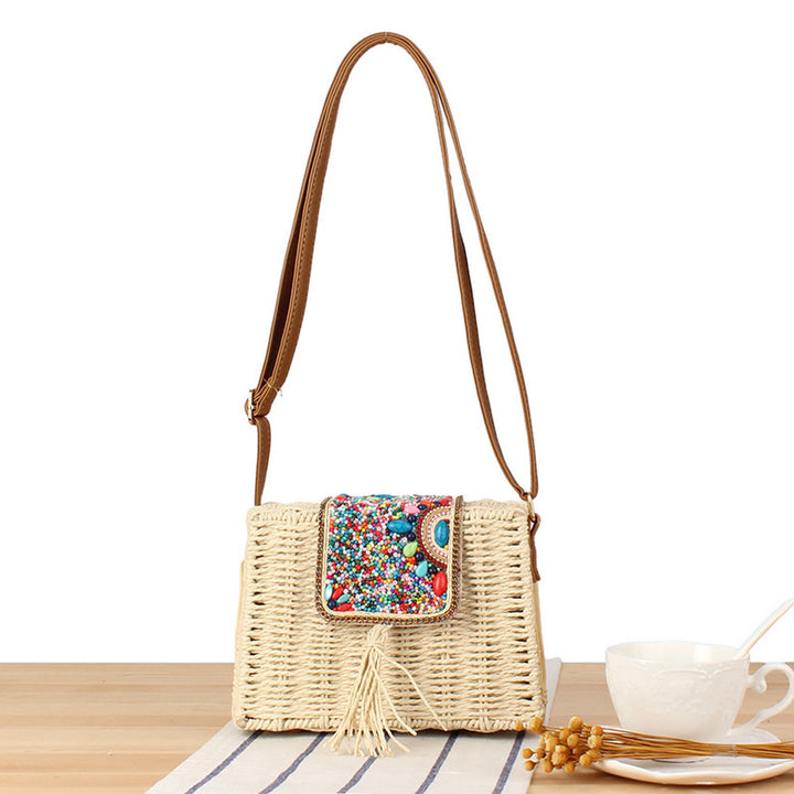 Fashionable straw shoulder bag with unique decor Stornfield
