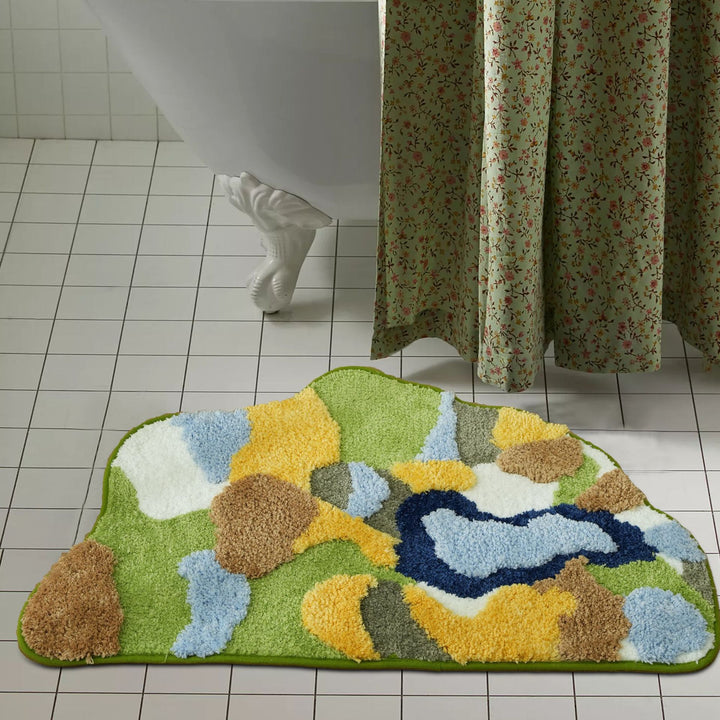 High-pile bathroom rug in organic shape with abstract textured pile Stornfield