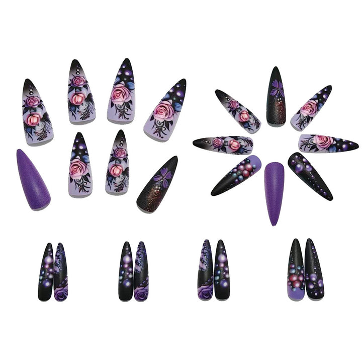 Elegant Artificial Nails with Raised Flower and Pearl Design Stornfield