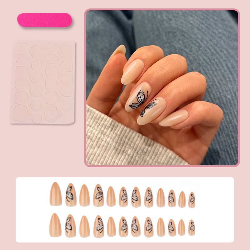 Artificial nail set with delicate butterfly motifs and elegant finish Stornfield