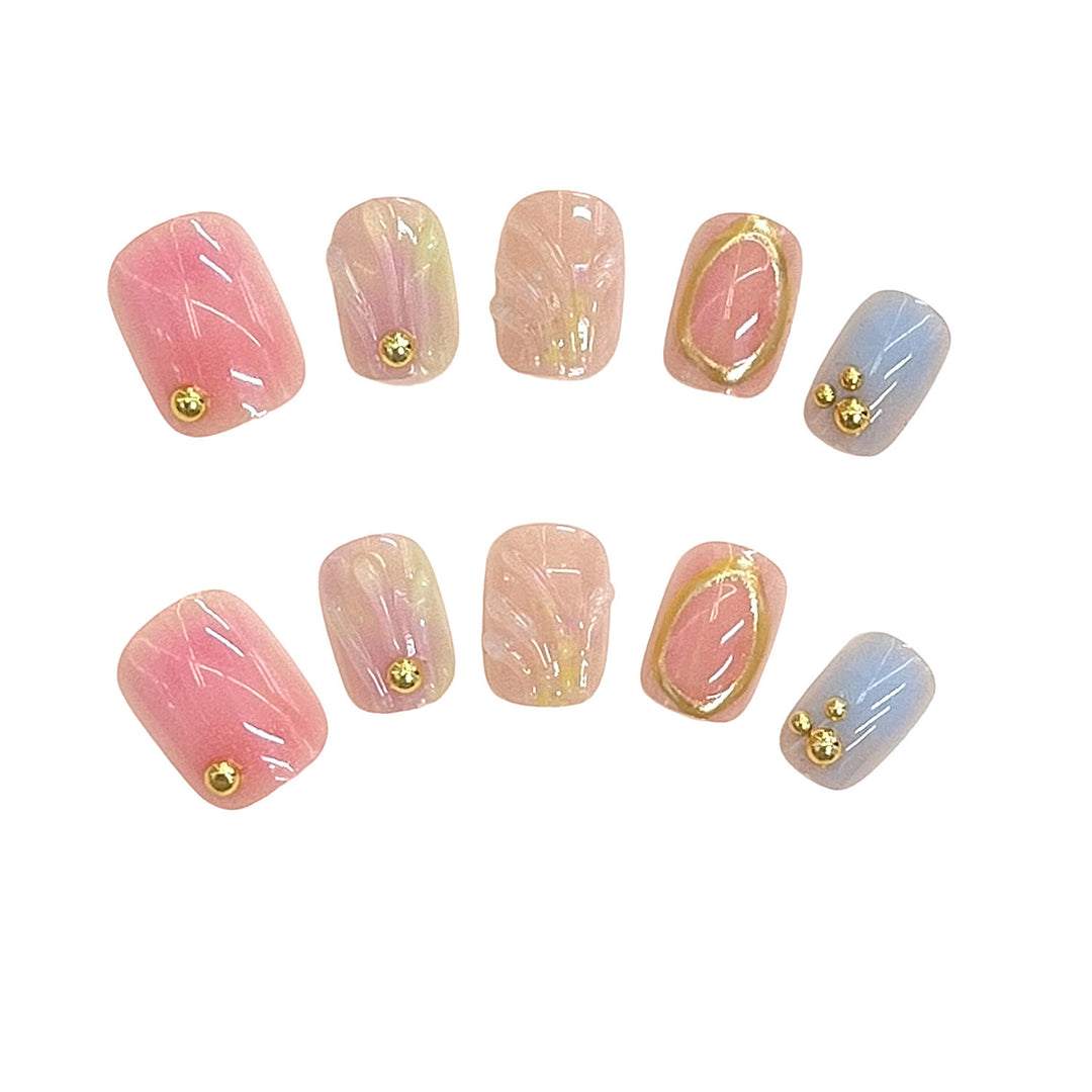 Decorative Press-On Nail Set with Gold Accents Stornfield