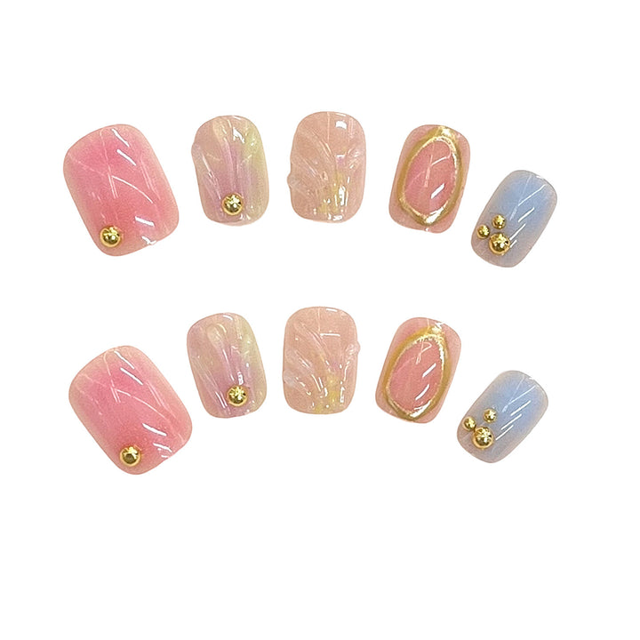Decorative Press-On Nail Set with Gold Accents Stornfield