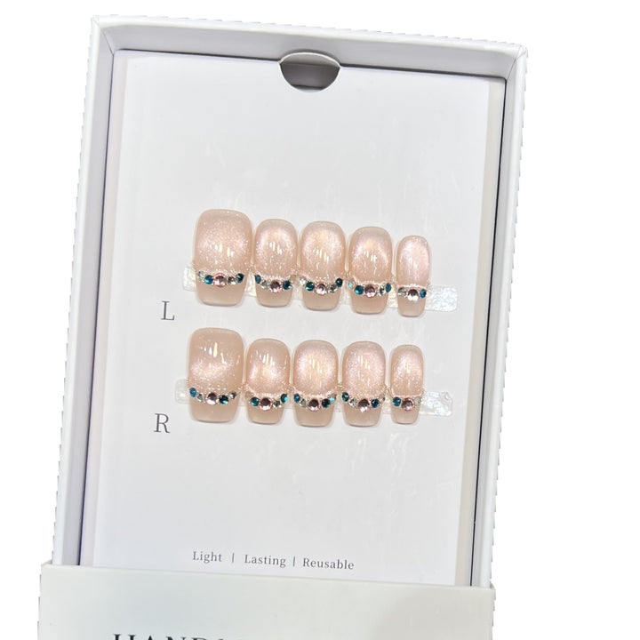 Elegant Reusable Press-On Nail Set with Rhinestone Accents Stornfield