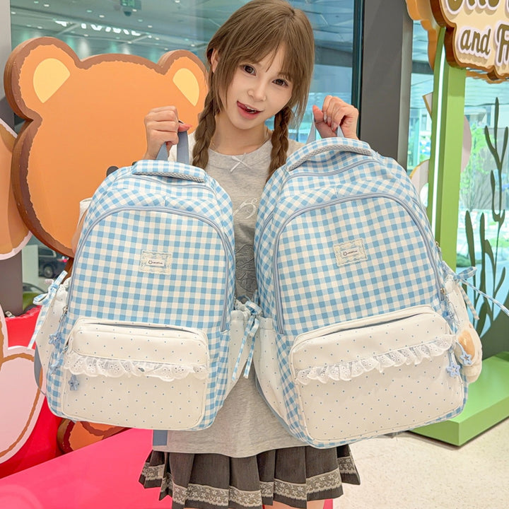 Playful Gingham Patterned School Backpack Stornfield
